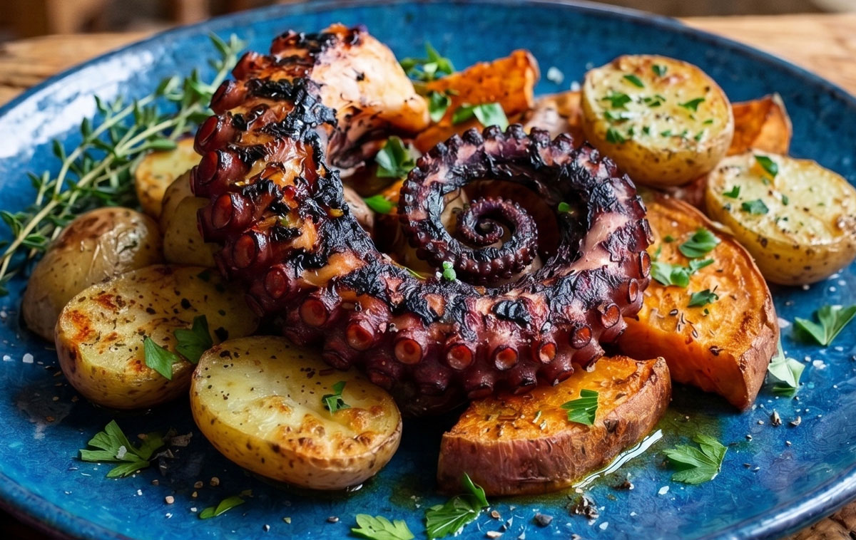 Piatto di polpo alla brace con patate