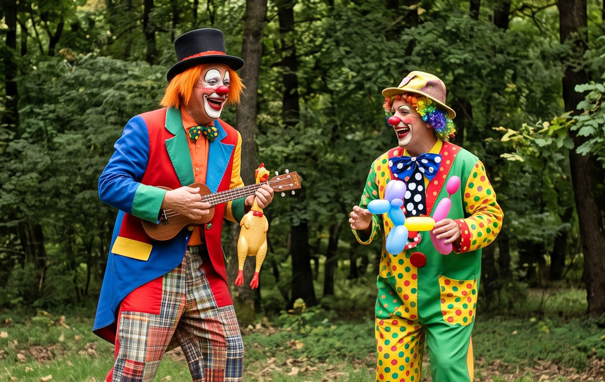 Due clown in un parco
