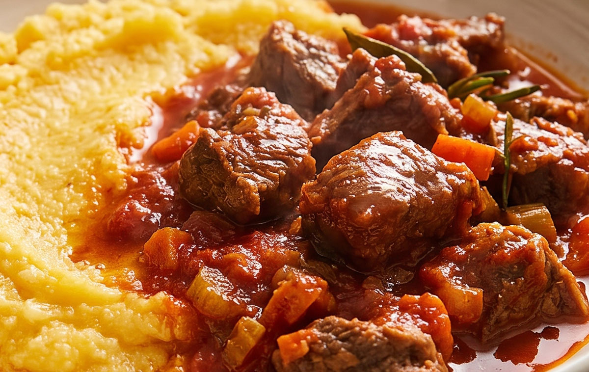 Polenta calda con spezzatino